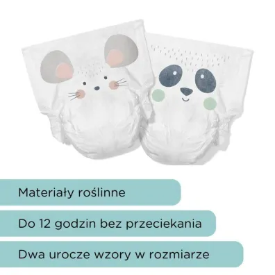 Kit and Kin Biodegradowalne pieluszki jednorazowe 2 midi (4-8 kg) Mouse/Panda 38 szt.