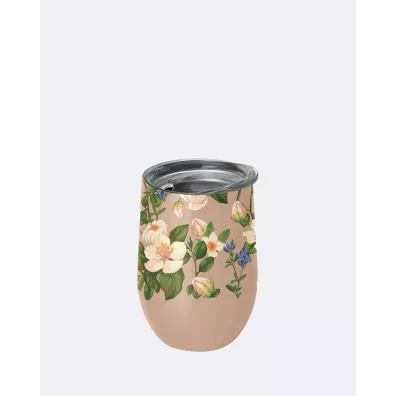 Chic-Mic Kubek ze stali nierdzewnej z pokrywk beowy w kwiaty 420 ml
