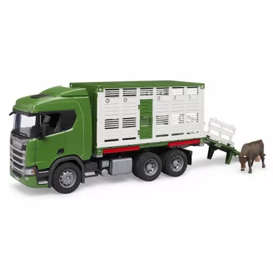 Scania Super 560R ci�ar�wka zielona kontener z figurk� krowy Bruder