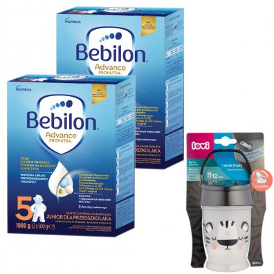 Bebilon 5 Advance Pronutra Junior Formua na bazie mleka dla przedszkolaka + Lovi Kubek ze somk Junior Salt&Pepper 250 ml GRATIS zestaw 2 x 1000 g