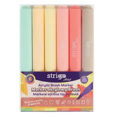 Strigo. Markery akrylowe tr�jk�tne 6 kolor�w. Ko�c�wka Brush. Zestaw 4