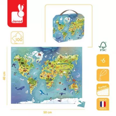 Puzzle w walizce Mapa wiata 6+ Janod