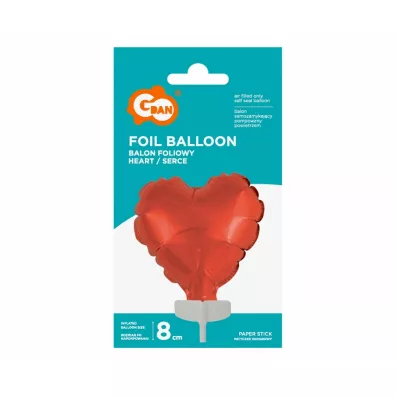 Godan Balon foliowy Serce na patyczku czerwone 8cm