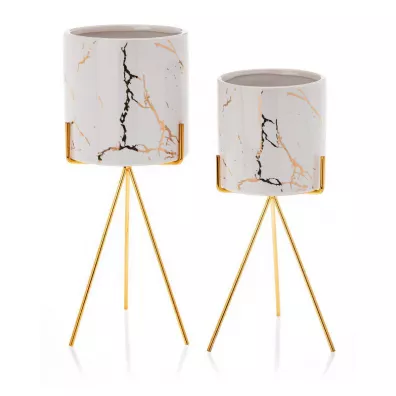 HowHomely Doniczka Emma Gold White 28 cm