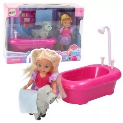 Zestaw mini laleczka z wann� i pieskiem LeanToys