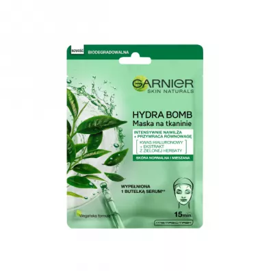 Garnier Nawilajaca maska do twarzy na tkaninie z ekstraktem z zielonej herbaty 28 g