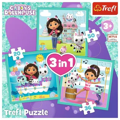 Puzzle 3w1 (20+36+50 el.) Aktywno�ci Gabby. Koci Domek Gabi Trefl