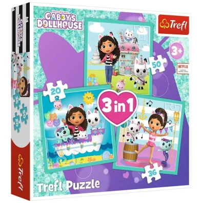 Puzzle 3w1 (20+36+50 el.) Aktywno�ci Gabby. Koci Domek Gabi Trefl