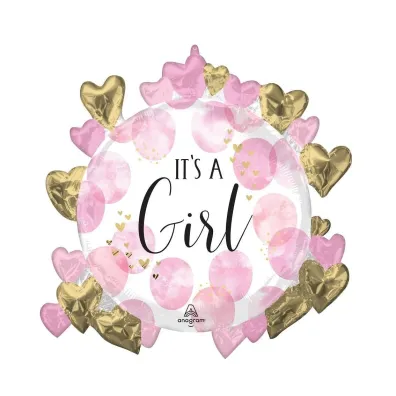 Anagram Balon foliowy Baby Girl Pink Watercolor 76x76cm