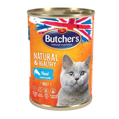 Butchers Natural&Healthy Kawałki w galarecie z pstrągiem dla kotów 400 g