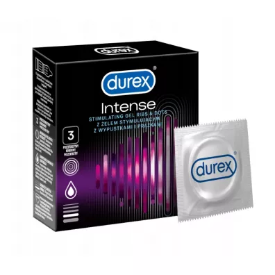 Durex prezerwatywy Intense z wypustkami pr��kami �el stymuluj�cy 3 szt.
