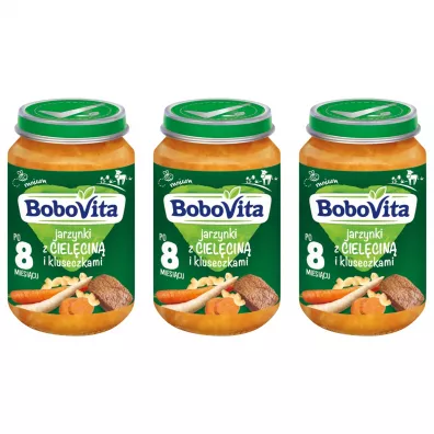 BoboVita Jarzynki z cielcin i kluseczkami po 8 miesicu Zestaw 3 x 190 g