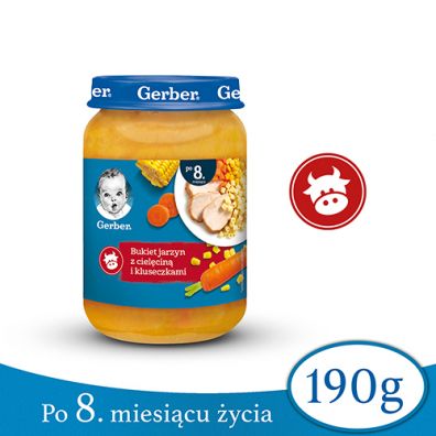 Gerber Obiadek bukiet jarzyn z cielcin i kluseczkami dla niemowlt po 8 miesicu 190 g