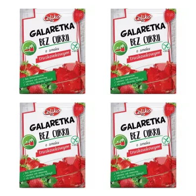 Celiko Galaretka o smaku truskawkowym bez dodatku cukru bezglutenowa Zestaw 4 x 14 g
