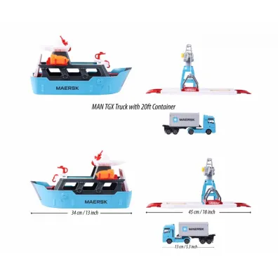 Port logistyczny Maersk ze statkiem towarowym, zestaw dla dzieci Majorette