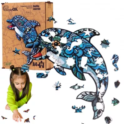 Puzzle drewniane eko 84 el. Delfin A4 PuzzleOK