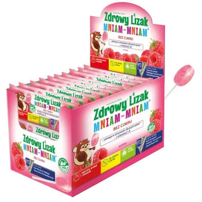 Starpharma Lizak o smaku malinowym mniam-mniam bezglutenowy Suplement diety Zestaw 40 szt.