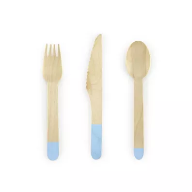 Sztuce drewniane niebieskie 16cm 18szt