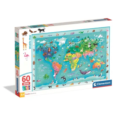 Puzzle 60 el. Maxi SuperColor. Wildlife Map Clementoni