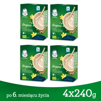Gerber Organic Kaszka pszenno owsiana z waniliow� nutk� dla niemowl�t po 6 miesi�cu Zestaw 4 x 240 g Bio