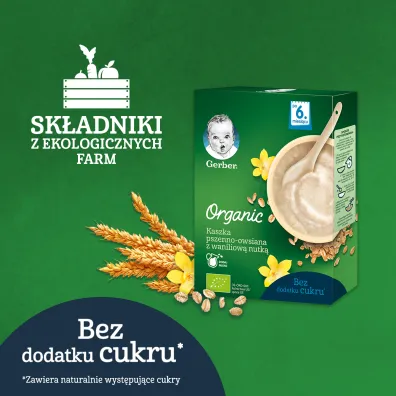 Gerber Organic Kaszka pszenno owsiana z waniliow� nutk� dla niemowl�t po 6 miesi�cu Zestaw 4 x 240 g Bio