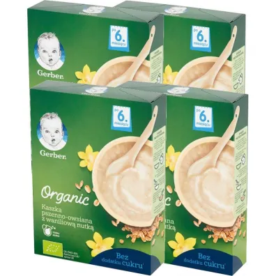 Gerber Organic Kaszka pszenno owsiana z waniliow� nutk� dla niemowl�t po 6 miesi�cu Zestaw 4 x 240 g Bio