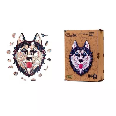 Puzzle drewniane eko 73 el. �nie�ny husky A4 PuzzleOK