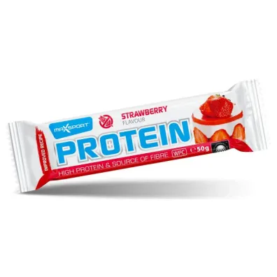 Maxsport Baton proteinowy o smaku truskawkowym w bia�ej polewie 50 g Bio