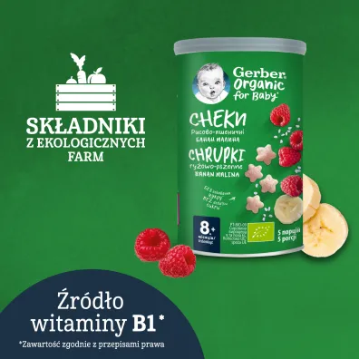 Gerber Organic Chrupki ry�owo-pszenne banan malina dla niemowl�t po 8 miesi�cu 35 g Bio