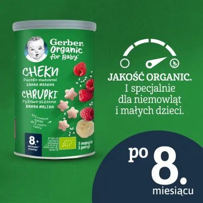 Gerber Organic Chrupki ry�owo-pszenne banan malina dla niemowl�t po 8 miesi�cu 35 g Bio