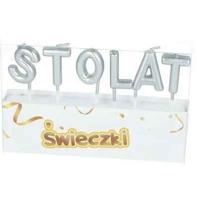 �wieczki literki na tort STO LAT srebrne 6 szt.