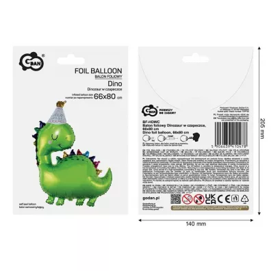 Godan Balon foliowy Dinozaur w czapeczce 36cm