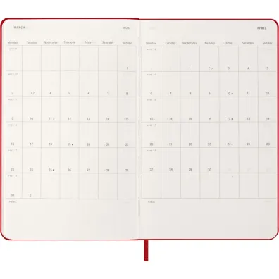Kalendarz 2026 12M Moleskine L twarda oprawa tygodniowy Scarlet Red 13x21cm