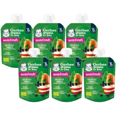 Gerber Organic Deser w tubce gruszka, jab�ko, czarna porzeczka po 6. miesi�cu Zestaw 6 x 80 g Bio