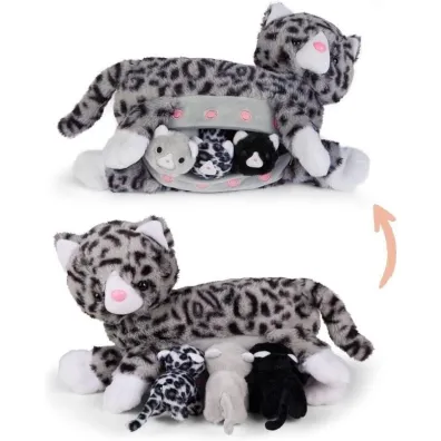 Mama kotek szary z 3 m�odymi kotkami Mamanimals