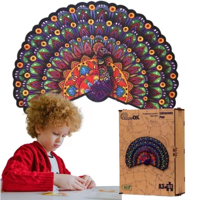 Puzzle drewniane eko 152 el. Luksusowy paw A3 Maksik