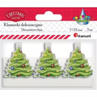 Titanum Klamerki drewniane z dekorem choinka bia�e 3 szt.