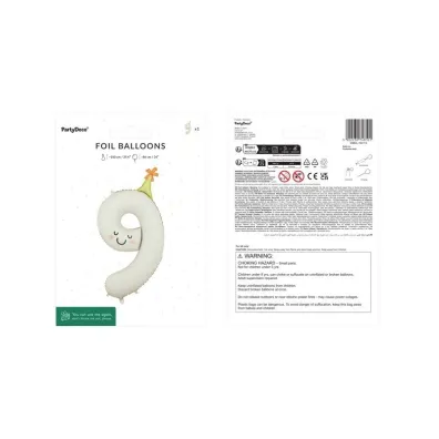 PartyDeco Balon foliowy Cyfra 9, 86cm kremowy