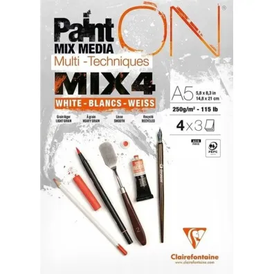 Clairefontaine Blok A5 bia�ych papier�w mix4 250g 12ark