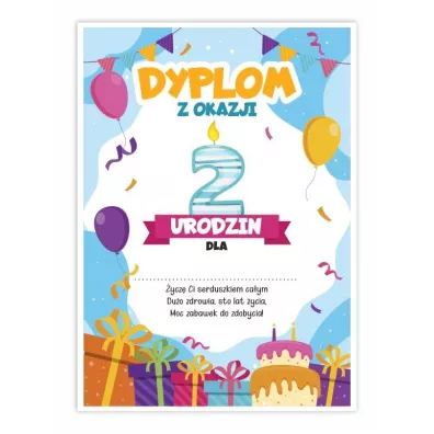 LearnHow Dyplom A5 urodzinowy - drugie urodziny 5 szt.