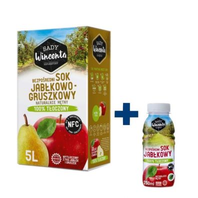 Sady Wincenta Zestaw Bezporedni sok jabkowo-gruszkowy NFC + Bezporedni Sok Jabkowy NFC 5000 ml + 250 ml