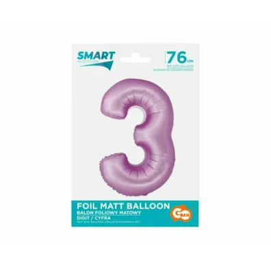 Godan Balon foliowy Smart cyfra 3 lawendowy matowy 76cm