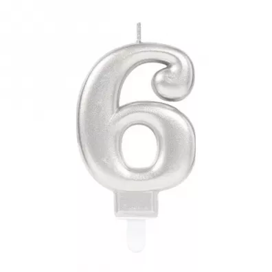 Amscan �wieczka cyferka 6 Sparkling Celebrations srebrna