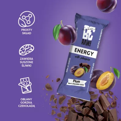 BeRaw Baton Energy Plum Chocolate Zestaw 6 x 40 g