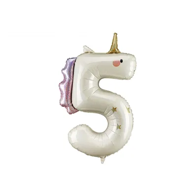 PartyDeco Balon foliowy Cyfra   5   Jednoro�ec, 93cm, mix