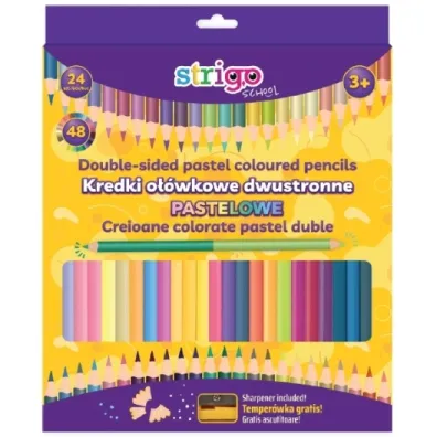 Strigo Kredki o��wkowe tr�jk�tne dwukolorowe - pastelowe 48 kolor�w 24 szt.