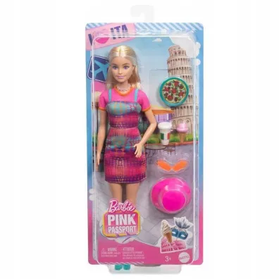 Barbie lalka PINK PASSPORT W�OCHY lalka +akcesoria Mattel