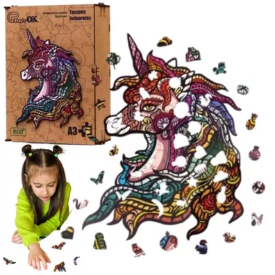 Puzzle drewniane eko 124 el. T�czowy jednoro�ec A3 Maksik