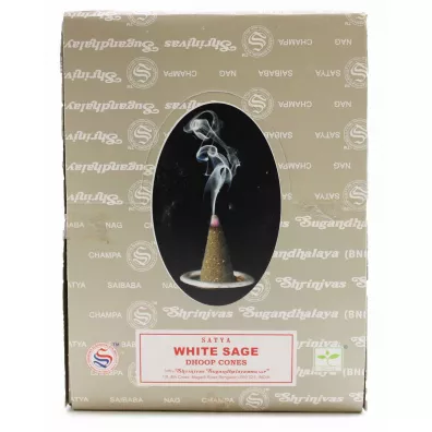 Kadzideka stokowe Satya White Sage Dhoop Cones, Biaa szawia
