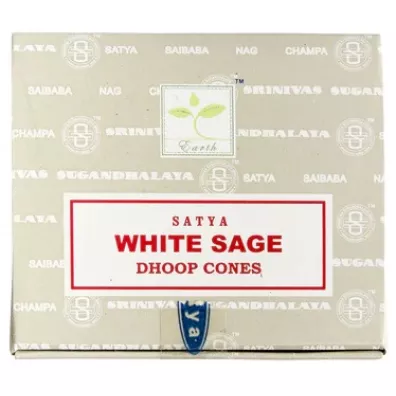 Kadzideka stokowe Satya White Sage Dhoop Cones, Biaa szawia